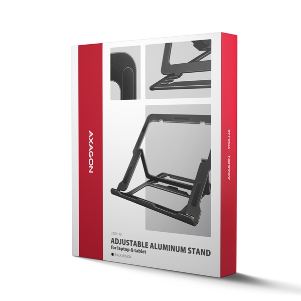 AXAGON STND-LAB, hliníkový stojan pro notebooky 10"-17.3", nastavitelná výška, černý