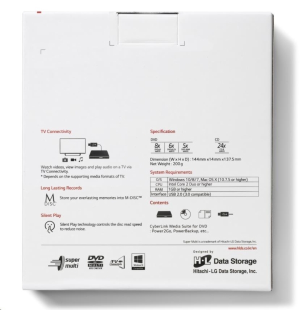 Externí mechanika HITACHI LG DVD-W/CD-RW/DVD±R/±RW/RAM GP60NS60, Slim, Silver, box+SW (GP60NS60) 