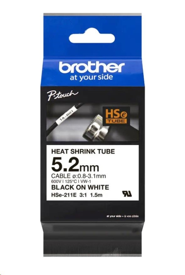 BROTHER smršťovací bužírka - HSE-211E bílá pro E300VP H300 H500 E550 P700 P750 D800 P900 P950 - 5,2 / o 0,8-3,1 / 3:1