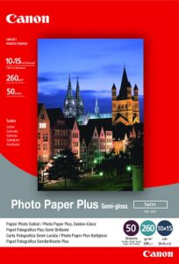 Canon Photo Paper Plus Semi-Glossy, foto papír, pololesklý, saténový typ bílý, 10x15cm, 4x6", 270 g/m2, 50 ks, SG-201S, inkoustový