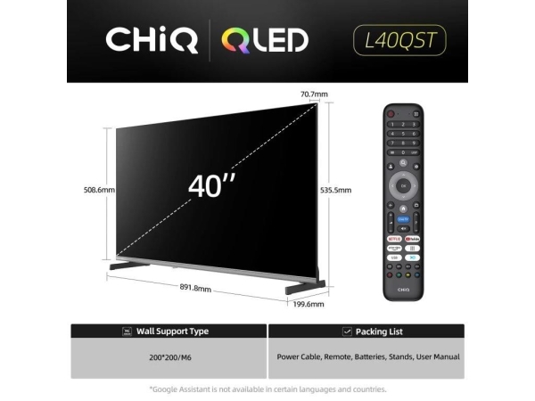 CHiQ L40QST TV 40", QLED, Full HD, Google TV, Frameless, Dolby Audio, dbx-tv, HDR 10