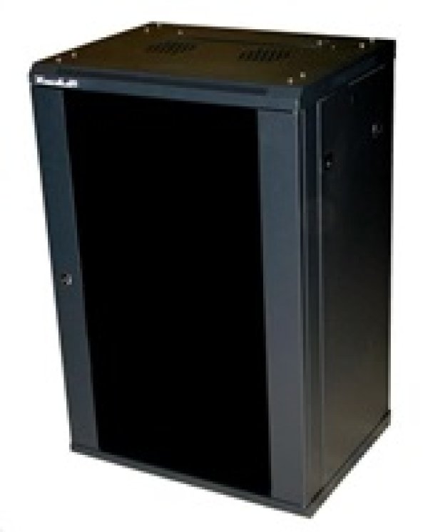XtendLan 19" nástěnný rozvaděč 22U 600x600, nosnost 60 kg, skleněné kouřové dveře, rozložený, černý