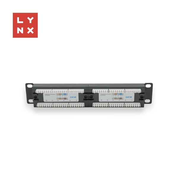 LYNX 10" patch panel 12-port, UTP Cat5e, 50µ, nestíněný, černý