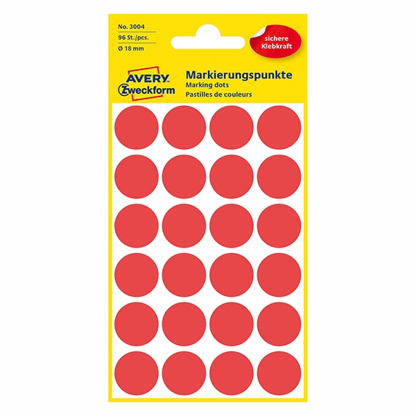 Avery Zweckform etikety 18mm, červené, 24 etiket, značkovací, baleno po 4 ks, 3004, pro ruční popis