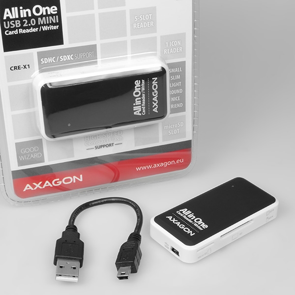 Čtečka pam.karet AXAGON CRE-X1, USB 2.0 externí MINI 5-slot (CRE-X1)