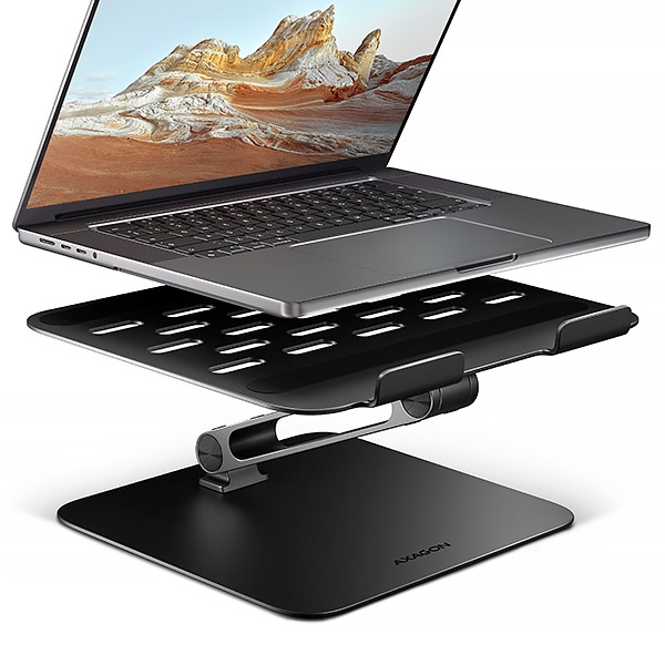 AXAGON STND-LQB, hliníkový HQ stojan pro notebooky 10"-17.3", nastavitelná výška a úhel, černý