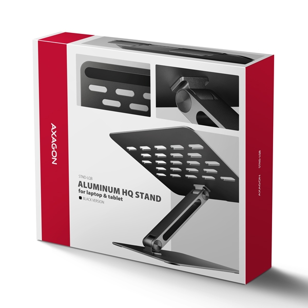 AXAGON STND-LQB, hliníkový HQ stojan pro notebooky 10"-17.3", nastavitelná výška a úhel, černý