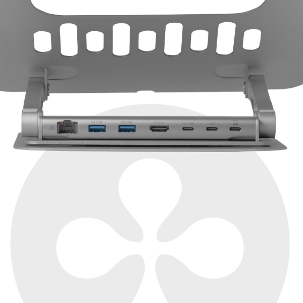 Club3D Nastavitelný hliníkový stojan pro notebook s USB-C hubem na 2xUSB, 1xHDMI, 2xUSB-C, 1xRJ45, 360°, 100W, 4K60Hz