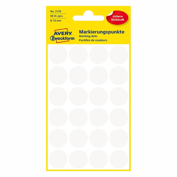 Avery Zweckform etikety 18mm, bílé, 24 etiket, značkovací, baleno po 4 ks, 3170, pro ruční popis