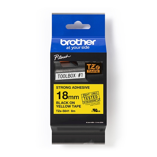 Brother TZe-S641 - Extra silné lepidlo - černá na žluté - Role (1,8 cm x 8 m) 1 kazeta/y lamino páska - pro Brother PT-D600; P-Touch PT-1880, D450, D800, E550, E800, P900, P950; P-Touch EDGE PT-P750