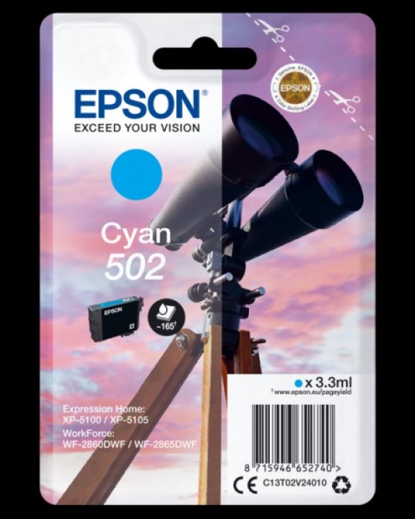 Náplň Epson 502, C13T02V24010 azurová blistr 