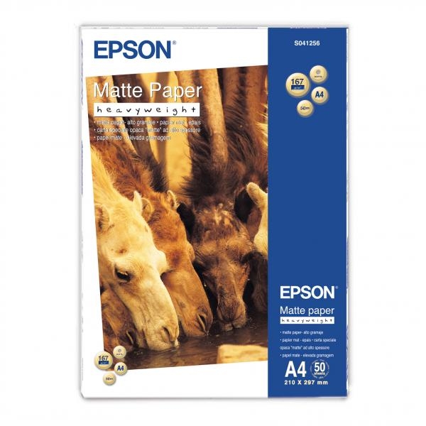 Epson Matte Paper Heavyweight, foto papír, matný, silný typ bílý, Stylus Photo 1270, 1290, A4, 167 g/m2, 50 ks, C13S041256, inkous