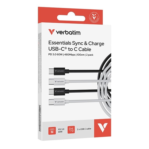 Verbatim USB kabel USB C samec - USB C samec, 60W, 1m, černo-bílá, box, 32391