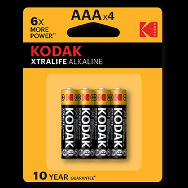Baterie jednorázová alkalická, tužková, AAA, 1.5V, Kodak, blistr, 4-pack, KOD-LR3XT, Alkaline XTRALIFE