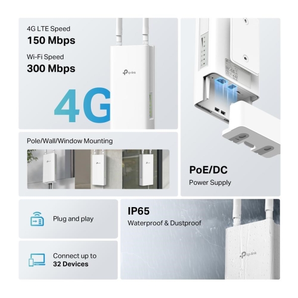 TP-LINK TL-MR100-Outdoor Venkovní 4G Wi-Fi router 300 Mb/s