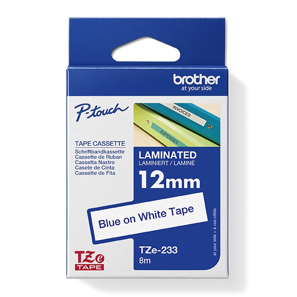 Brother TZe-233 - Modrá na bílé - Role (1,2 cm x 8 m) 1 kazeta/y lamino páska - pro Brother PT-D210, D600, H110, P750, P950; P-Touch Cube PT-P300; P-Touch Cube Pro PT-P910