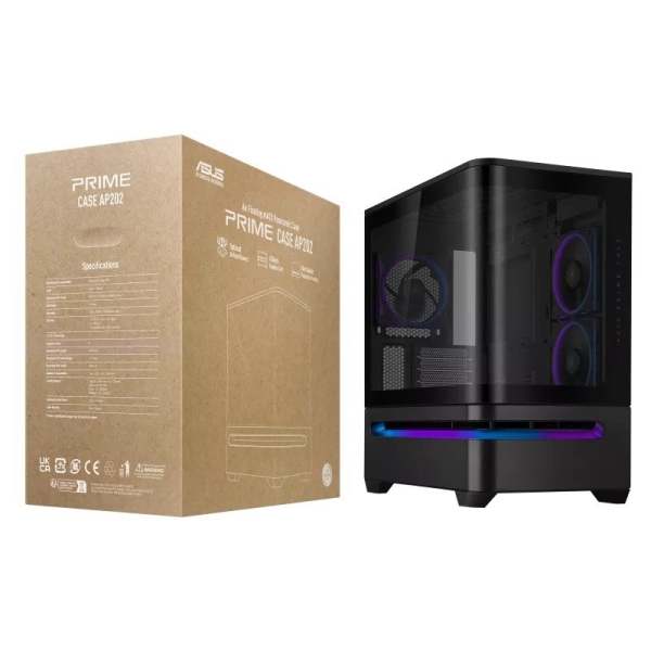 ASUS Case AP202 PRIME CASE, mATX, Průhledná bočnice, 3x 120mm ARGB Fan, černá