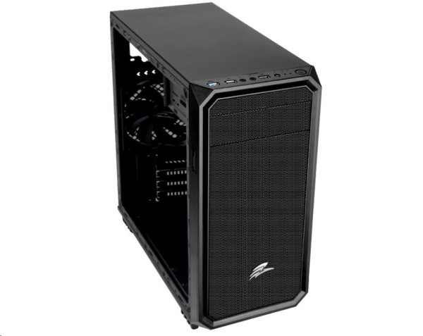 EVOLVEO Shaw 2, case mATX, 1x 120 mm ventilátor, přední mesh panel, prachový filtr, bez zdroje, černá