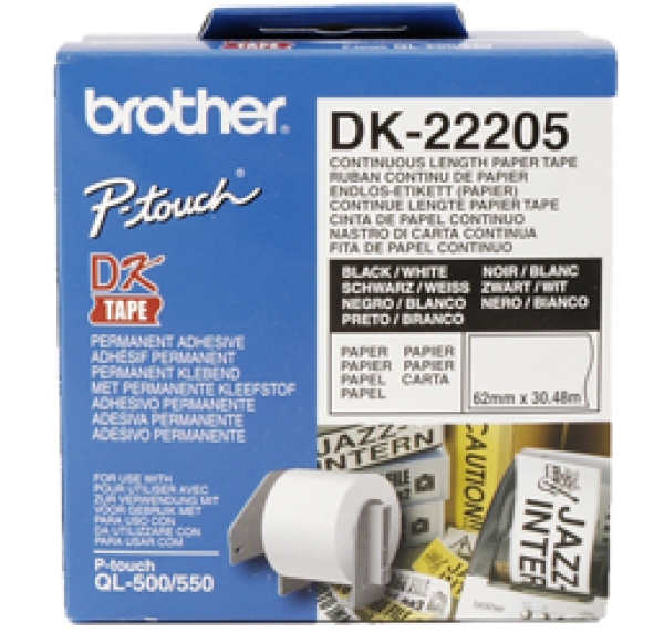 Brother DK-22205 - Černá na bílé - Role (6,2 cm x 30,5 m) termální papír - pro Brother QL-1050, 1060, 1110, 500, 550, 560, 570, 580, 600, 650, 700, 710, 720, 820