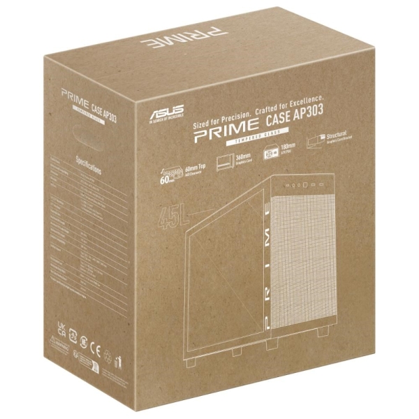 ASUS case PRIME AP303 TG WHITE, ATX, průhledná bočnice,1x120mm, bílá