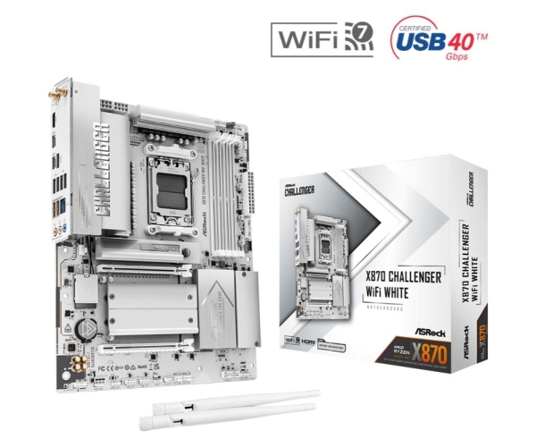 ASRock MB Sc AM5 X870 Challenger WiFi WHITE, AMD X870, 4xDDR5, 1xHDMI, 2xUSB4, WiFi