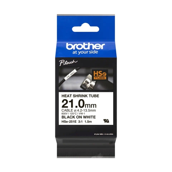 BROTHER smršťovací bužírka - HSE-251E bílá pro H300 H500 E550 P700 P750 D800 P900 P950 - 21 / 4,2-13,5mm / 3:1
