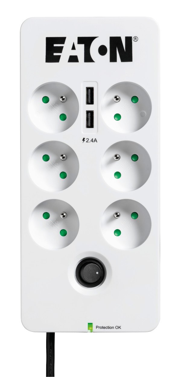 EATON Protection Box 6 USB FR, přepěťová ochrana, 6 výstupů, zatížení 10A, 2x USB port