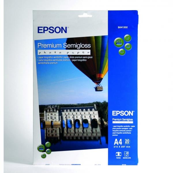 Epson Premium Semigloss Photo Paper, foto papír, pololesklý, bílý, Stylus Photo 880, 2100, A4, 251 g/m2, 20 ks, C13S041332, inkous