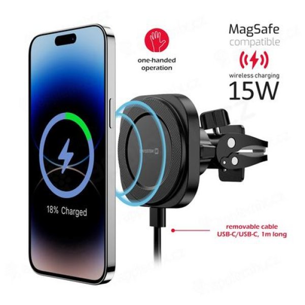 SWISSTEN MAGNETICKÝ DRŽÁK DO VENTILACE AUTA MAGSTICK COMPACT S BEZDRÁTOVÝM NABÍJENÍM 15W/7,5W (kompatibilní s MagSafe)