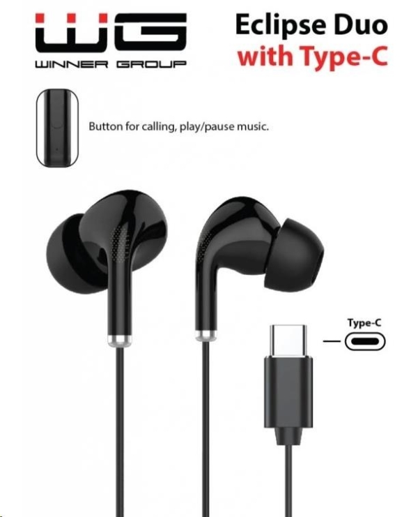 WG - Sluchátka s konektorem Type-C, Eclipse Duo, drátové, black