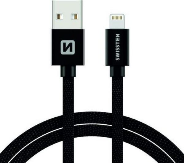 SWISSTEN kabel TEXTILE USB / LIGHTNING 2,0 M ČERNÝ