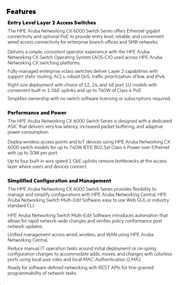 HPE Aruba Networking CX 6000 48G Class4 PoE