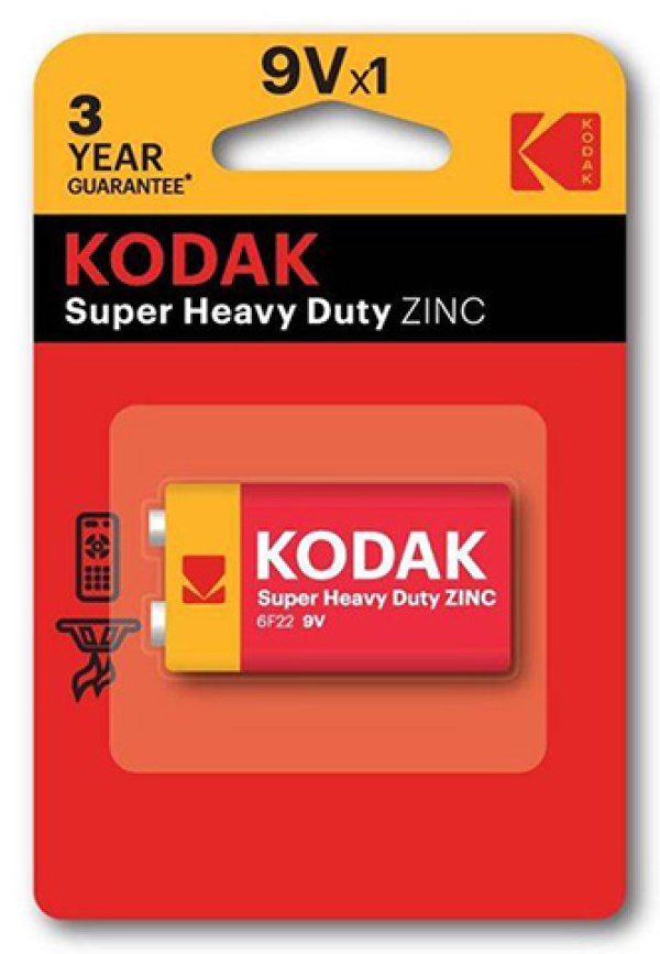 Baterie jednorázová zinkochloridová, tužková, 9VA, 9V, Kodak, blistr, 1-pack, KOD-9V, Extra Heavy Duty