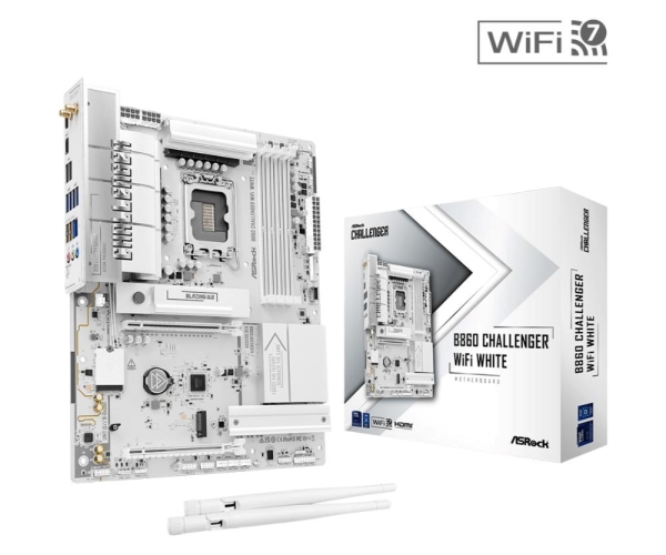 MB Asrock B860 CHALLENGER WIFI WHITE /LGA1851/4xDDR5/M.2/W7+BT5.4/HDMI/ATX, White