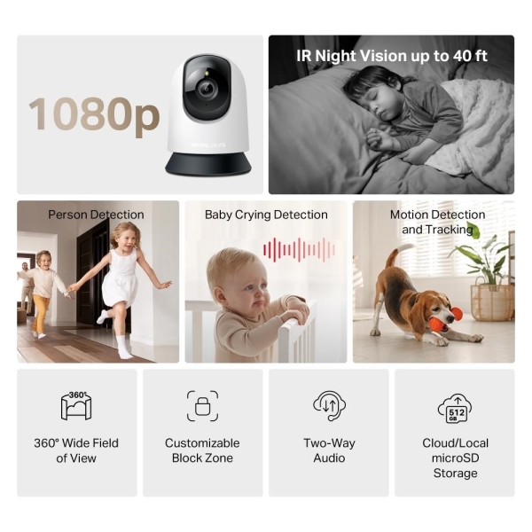 MERCUSYS MC200 domácí/indoor kamera (2MP, Full HD 1080p, IR 12m, WiFi, microSD)