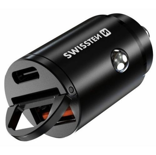 SWISSTEN CL ADAPTÉR POWER DELIVERY USB-C + SUPER CHARGE 3.0 30W NANO ČERNÝ
