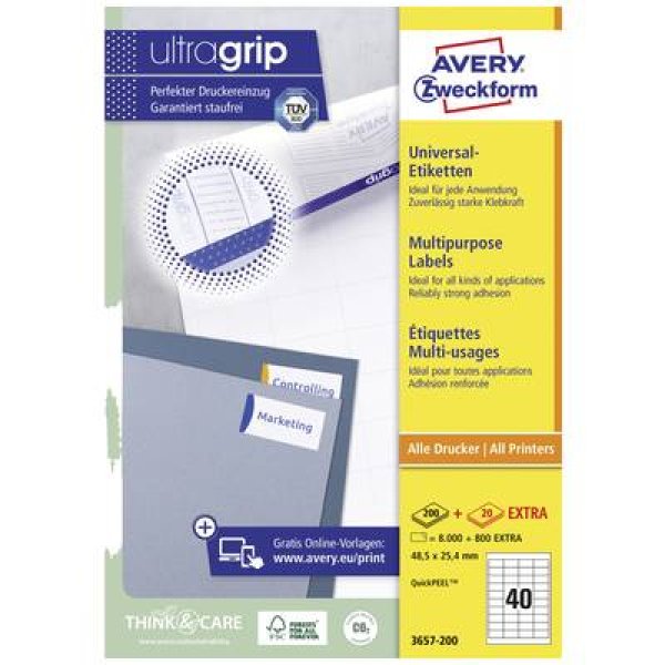 Avery Zweckform etikety 48.5mm x 25.4mm, A4, bílá, 1 200 ks (30 archů), určeno pro inkoust a laser