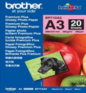 Brother Glossy Photo Paper, foto papír, lesklý, bílý, A3, 260 g/m2, 20 ks, BP71GA3, inkoustový