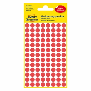 Avery Zweckform etikety 8mm, červené, 104 etiket, značkovací, baleno po 4 ks, 3010, pro ruční popis