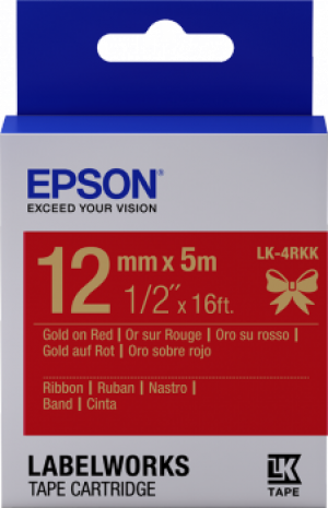 Epson LabelWorks LK-4RKK - Saténový - zlatá na červené - Role (1,2 cm x 5 m) 1 kazeta/y stužková páska - pro LabelWorks Cable and Wiring Kit, LW-1000, 600, 700, K400, Z700, Z710, Z900, Safety Kit