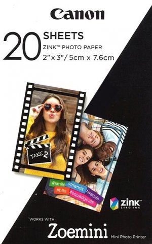 Canon ZINK Photo Paper, ZINK, foto papír, bez okrajů typ lesklý, Zero Ink typ 3214C002, bílý, 5x7,6cm, 2x3", 20 ks, termální,Canon