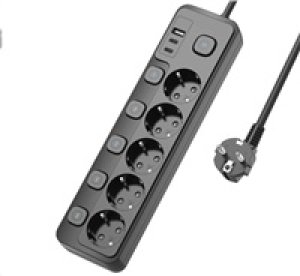 Viking síťová prodlužovací zásuvka YC53S, 5x AC 230V, 1x USB-A, 2x USB-C, tlačítko ON/OFF, délka 1,5 m, černá