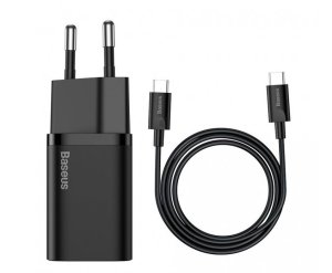 Baseus Super Si rychlonabíječka 1C 25W EU + kabel Type-C/Type-C 3A 1m černá