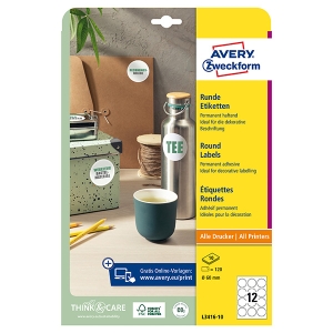 Avery Zweckform etikety 60mm, A4, bílé, 12 etiket, baleno po 10 ks, L3416-10, pro laserové a inkoustové tiskárny, kopírky