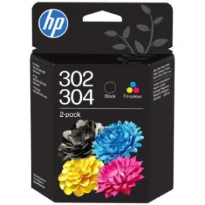 HP 302/304 Tri-color/Black Ink Crtg 2-Pk, HP 302/304 Tri-color/Black Ink Crtg 2-Pk