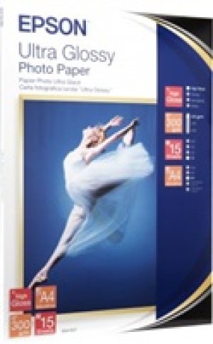 Epson Ultra Glossy Photo Paper, foto papír, lesklý, bílý, R200, R300, R800, RX425, RX500, A4, 300 g/m2, 15 ks, C13S041927, inkoust
