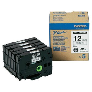 Brother HGE-231V5 - Černá na bílé - Role (1,2 cm x 8 m) 5 kazeta/y lamino páska - pro P-Touch PT-9500pc, PT-9700PC, PT-9800PCN; P-Touch R RL-700S