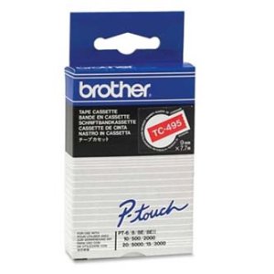 Brother TC495 - 9 mm x 7.7 m - bílá na červené - lamino páska - pro P-Touch PT-2000, PT-3000, PT-500, PT-5000, PT-8E