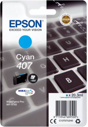 Náplň Epson 407, C13T07U240 (L) azurová 